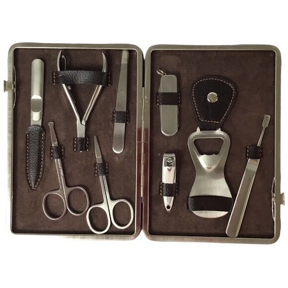 Grooming Kit for Men 9-Piece Stainless Steel Set in Case NEW - Picture 1 of 4